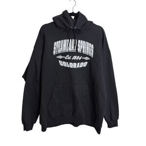 Hanes Hoodie Sweatshirt Men L Black Steamboat Springs Colorado Ultimate Printpro